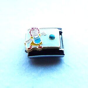 December birthstone Raggedy Ann 9mm enamel stainless steel Italian charm link
